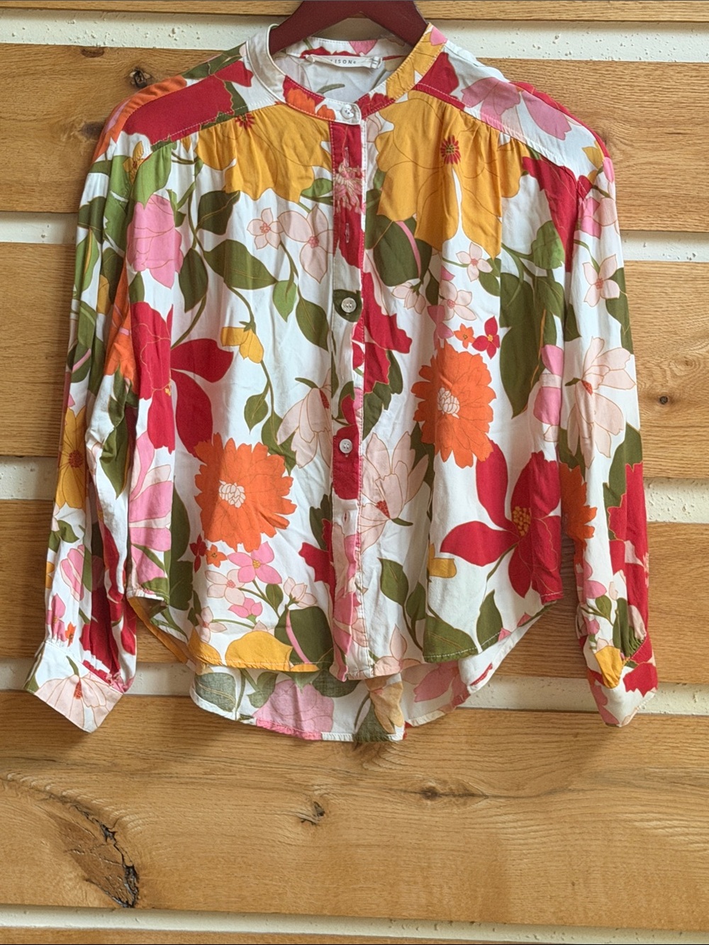 Ellison New York Colorful Multicolored Bohemian Mandarin Collar Sz S